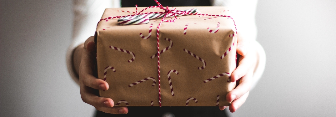 Wrapped Present with Candy Cane Paper