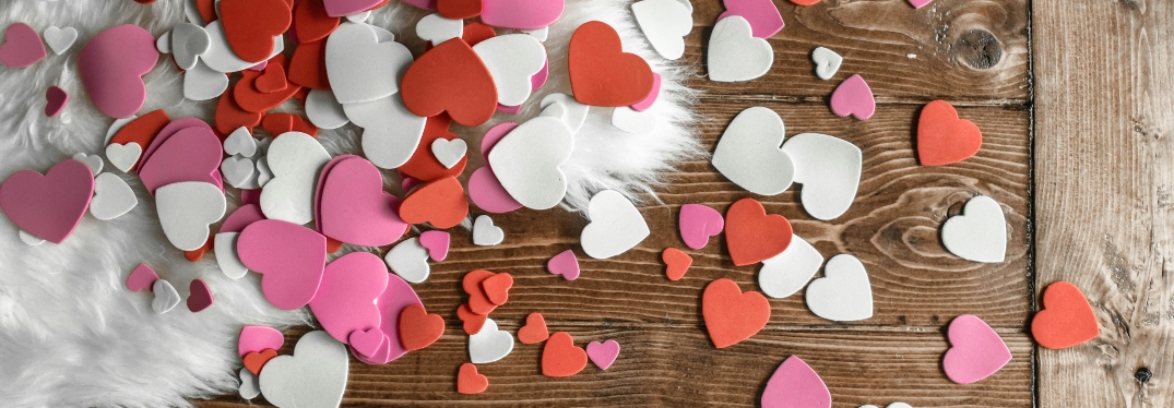 Cut out hearts scattered on floor